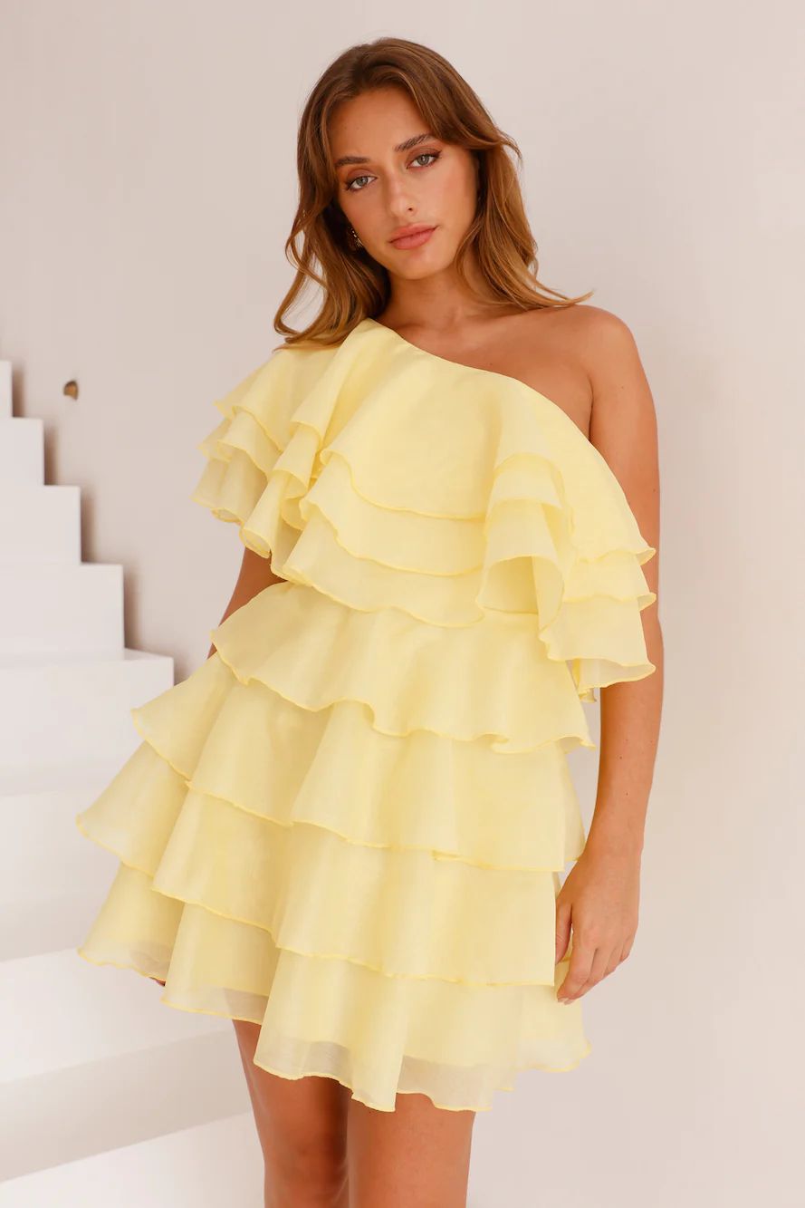 Eyes Of Gold One Shoulder Mini Dress Yellow | Hello Molly