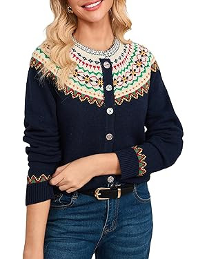 Kedera Womens Cardigans Casual Long Sleeve Chunky Knit Fall Winter Button Down Fair Isle Cardigan... | Amazon (US)
