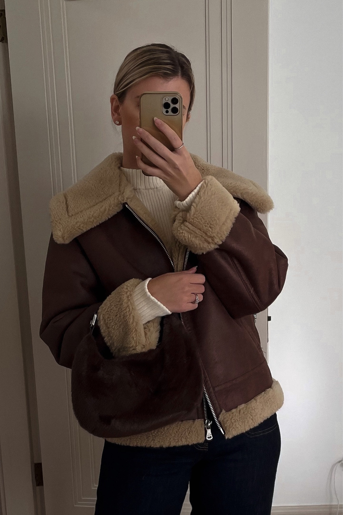 @mango Shearling jacket and furry bag 🐻

#LTKSeasonal #LTKstyletip #LTKfit