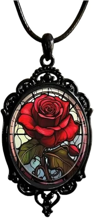 Gothic Rose Glass Necklace for Women Vintage Satan Demon Pendant Necklace Halloween Rose Necklace... | Amazon (US)
