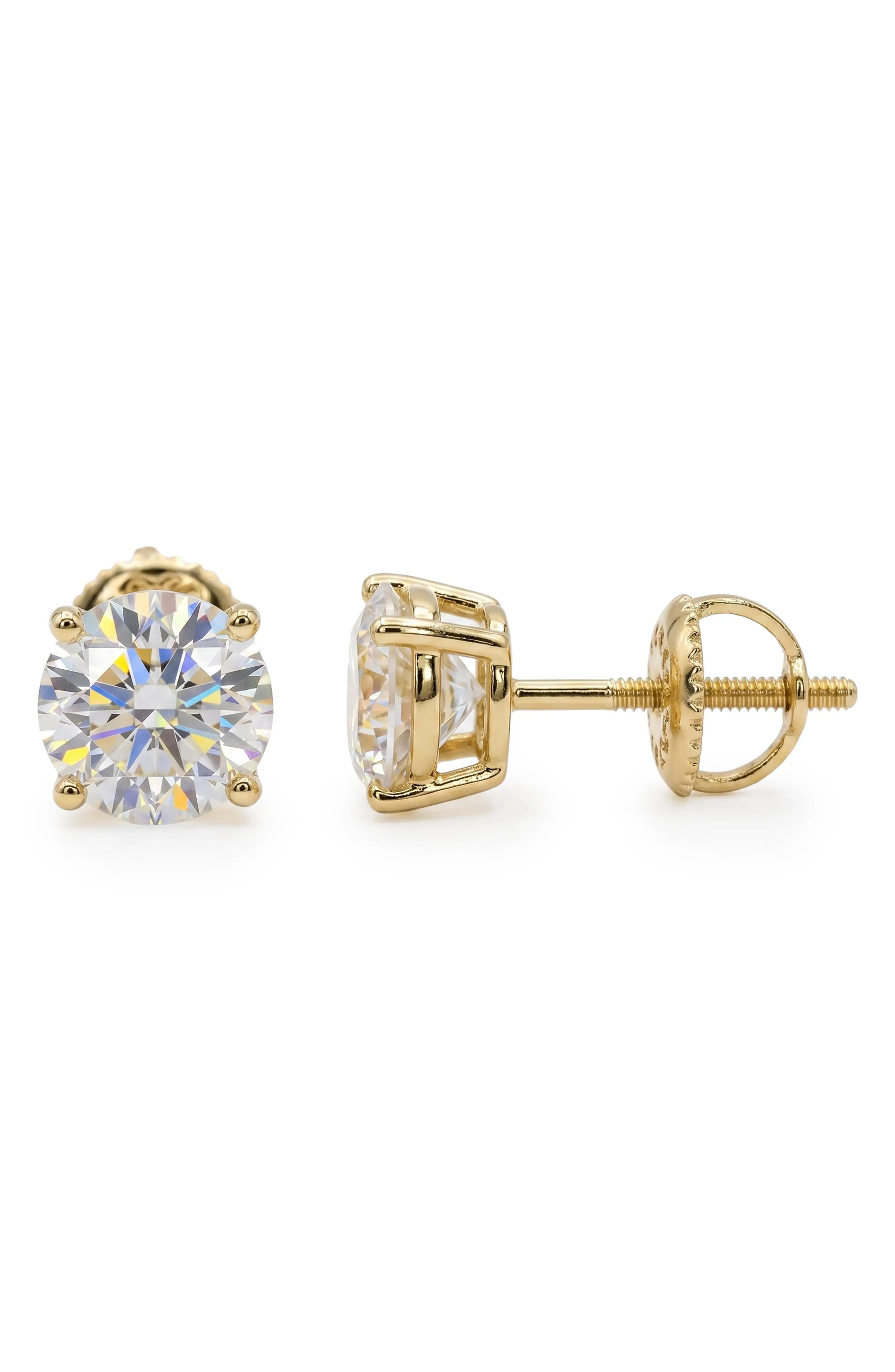 SIMONA 4mm Lab Created Moissanite Round Stud Earrings in Gold at Nordstrom Rack | Nordstrom Rack