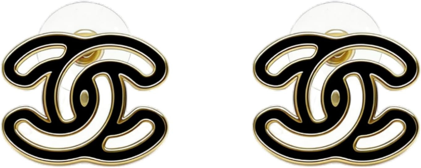 Luxury Black & Gold Letter Stud Earrings for Women, Designer-Inspired Fashion Jewelry, Lightweigh... | Amazon (US)