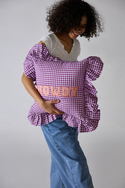 Gingham Howdy Slogan Text Ruffle Throw Pillow | Urban Outfitters (US and RoW)