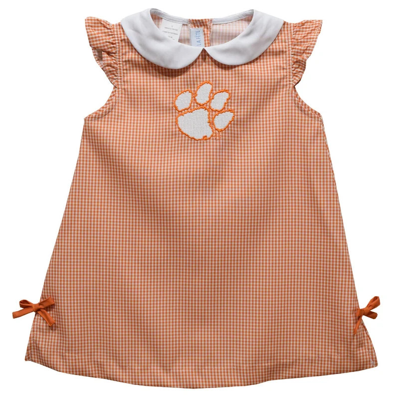 Clemson Tigers Embroidered Orange Gingham A Line Dress - Etsy | Etsy (US)