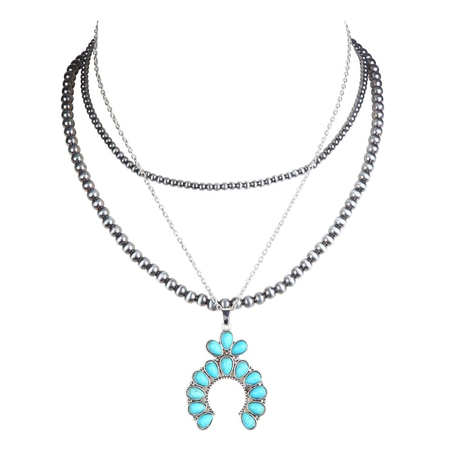 Western Jewelry Navajo Pearl Necklace for Women Handmade Long Boho Turquoise Pearls Layered Neckl... | Amazon (US)