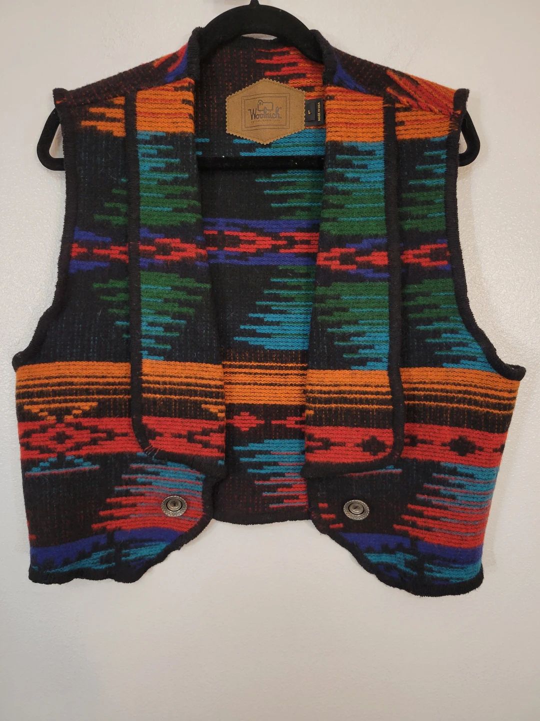 Vintage 1990s Woolrich Southwestern Pattern Wool Blend Open Front Conch Vest Women's L Made in US... | Etsy (US)