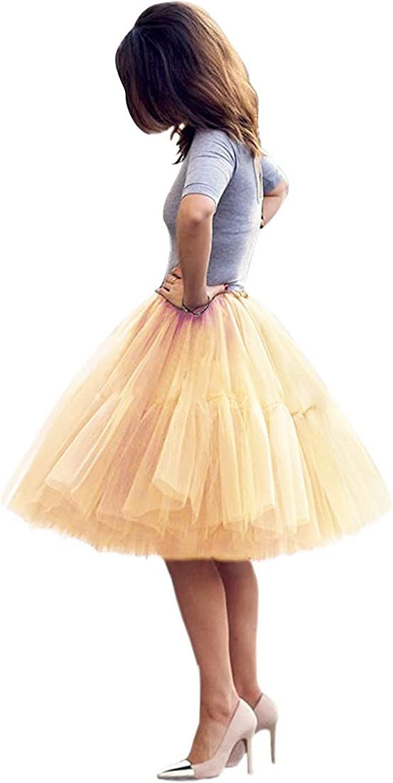Tulle Skirt,Women's Midi Tulle Tutu Skirt Fluffy Princess Five Layers A line Party Prom Underskirt | Amazon (US)