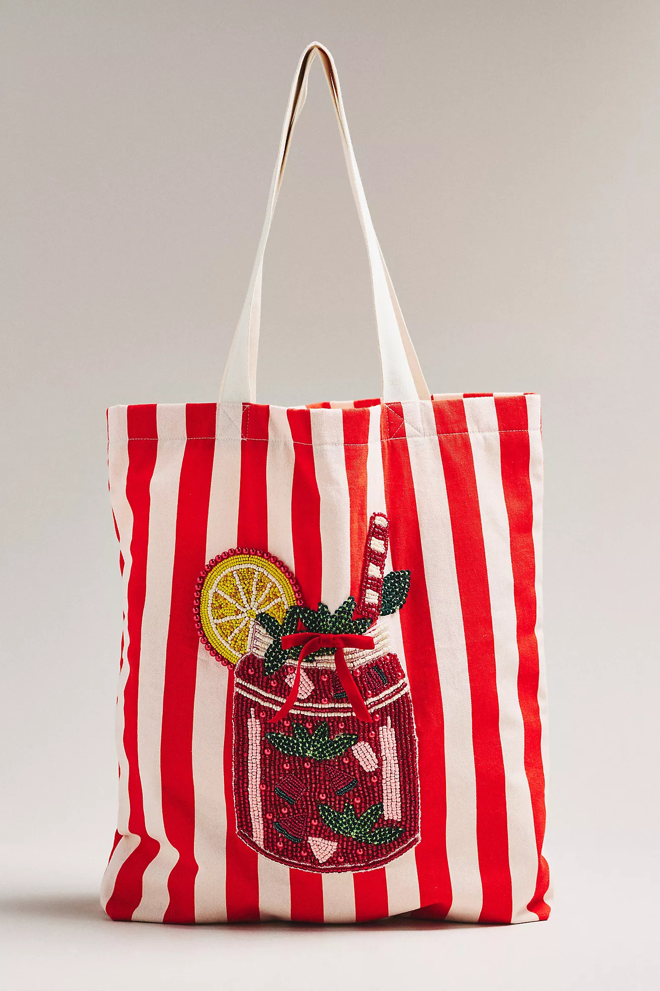 Printed Beaded Canvas Tote Bag | Anthropologie (US)