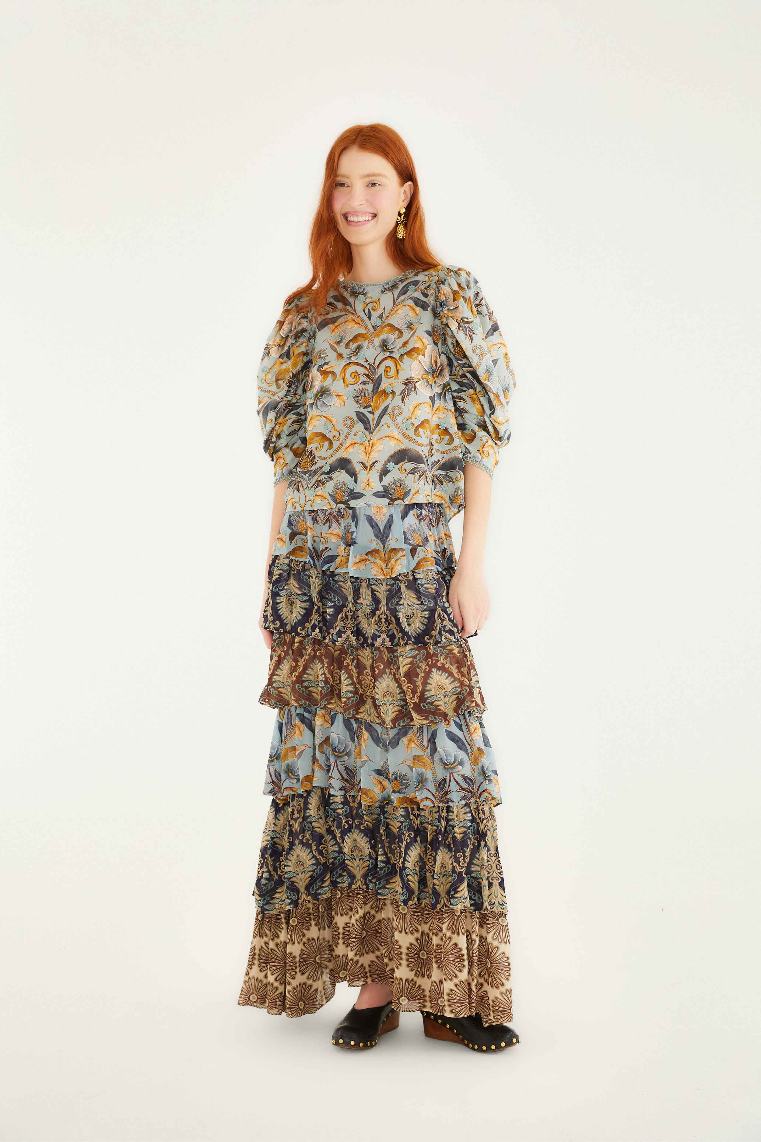 Mixed Scarves Ruffled Maxi Skirt | FARM Rio | Farm Rio UK