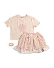 Little Girls 2pc Graphic Tee And Skirt Set With Scrunchie | TJ Maxx