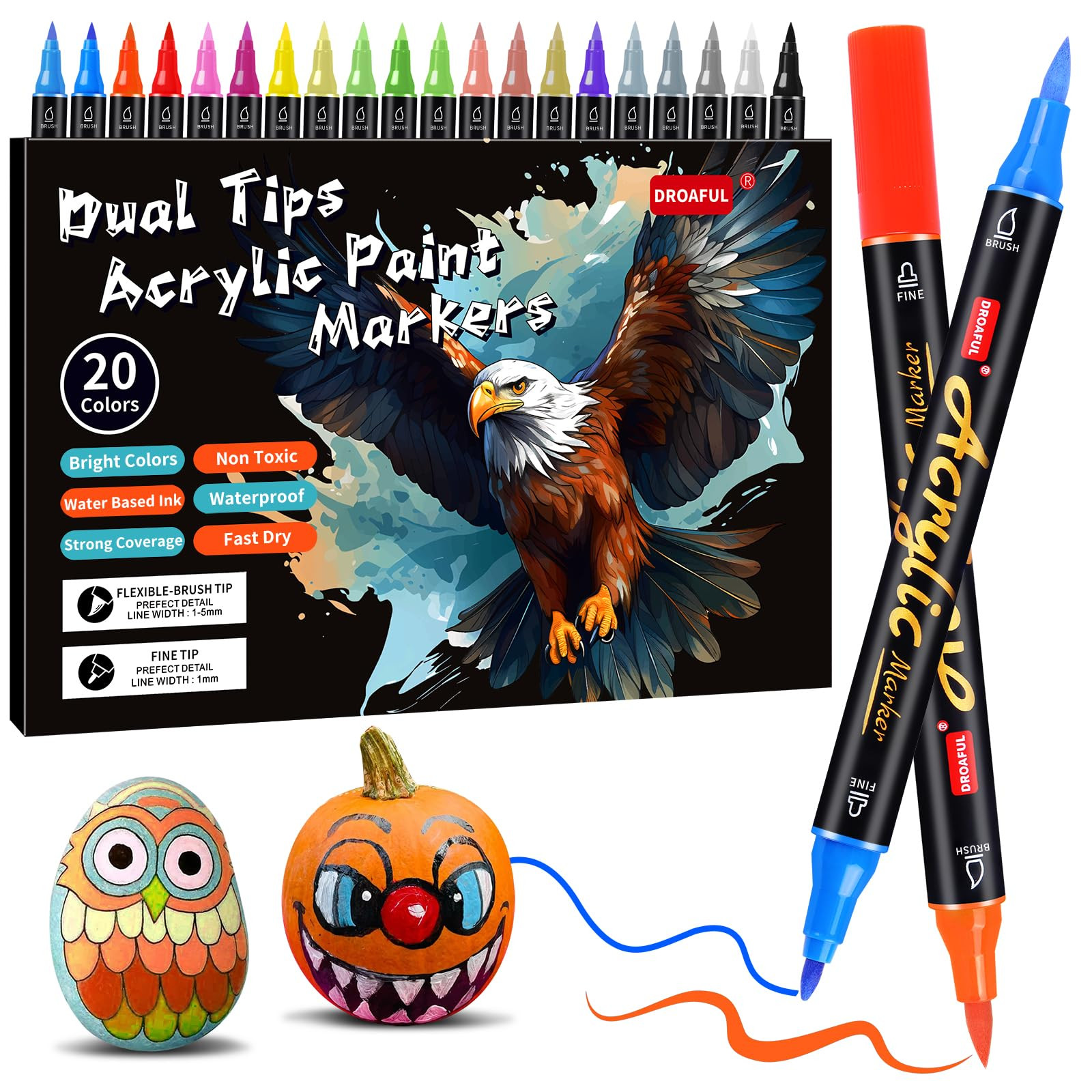Acrylic Paint Pens Markers, 20 Colors Dual Tips Waterproof Paint Markers For Rock Painting, Fabri... | Amazon (US)