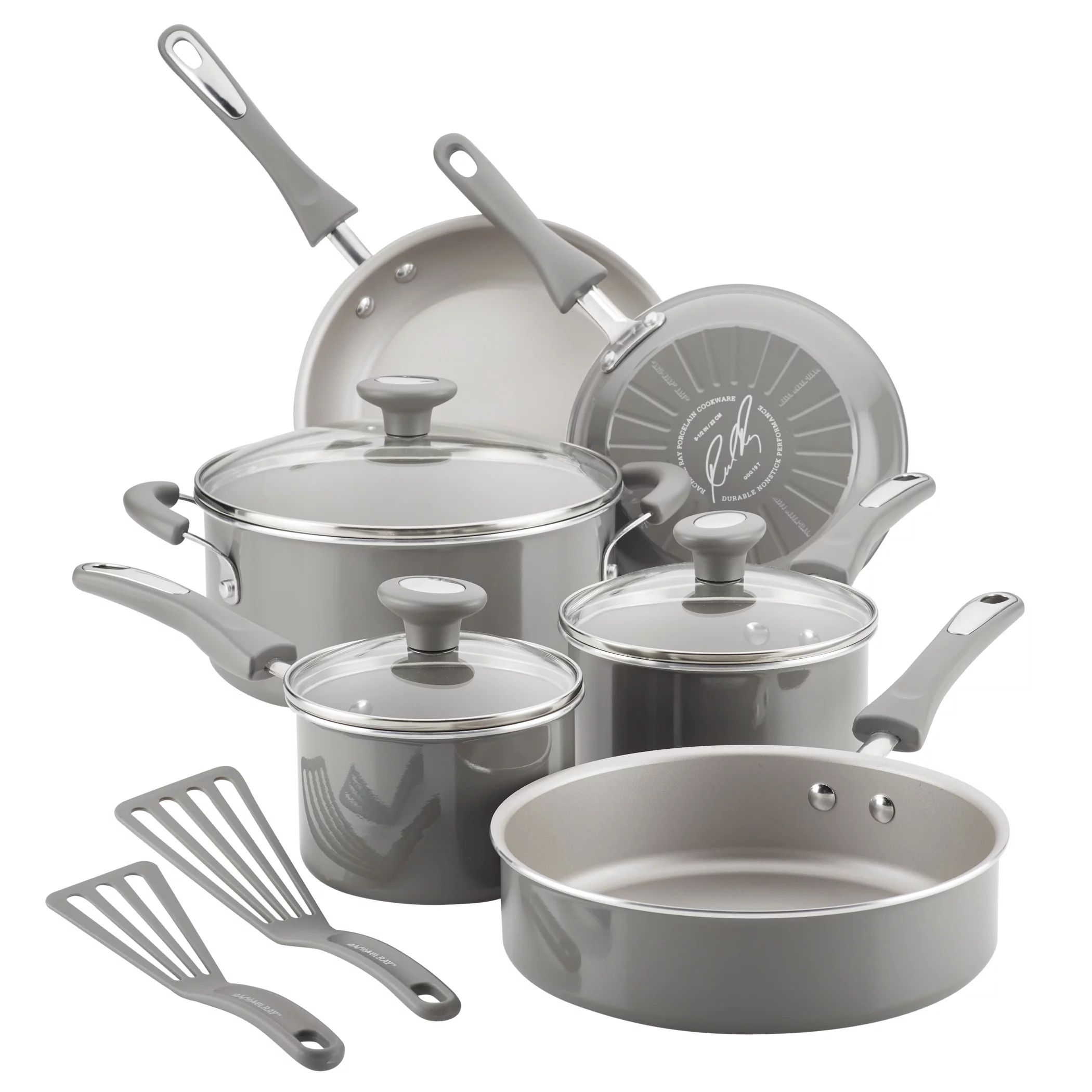 Rachael Ray 11-Pieces Get Cooking! Non-Stick Pots and Pans Set/Cookware Set, Gray | Walmart (US)