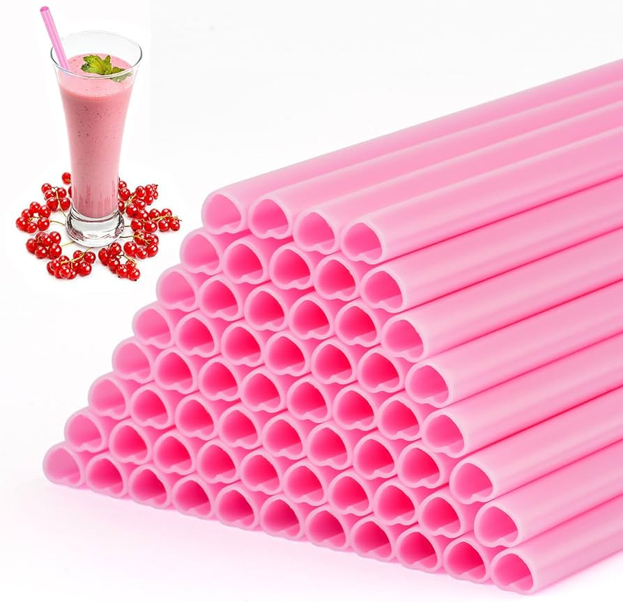 60 PCS Heart Shaped Straws, Disposable Cute Plastic Straws, Individually Wrapped for Wedding Birt... | Amazon (US)