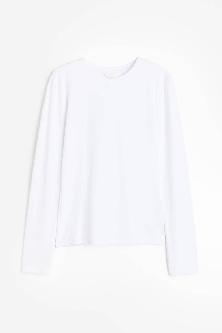 H & M - Long-sleeved Microfiber Top - White | H&M (US + CA)