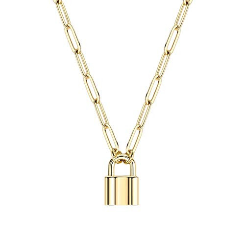 BOUTIQUELOVIN Gold Lock Necklace for Women Paperclip Necklace, Daily Wear | Amazon (US)