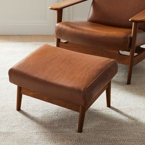 Mid-Century Show Wood Leather Ottoman | West Elm (US)