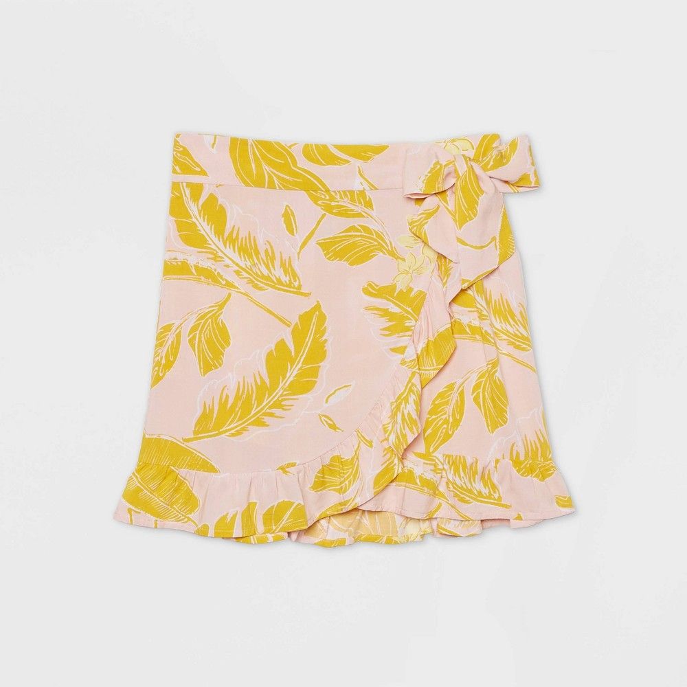 Women's Floral Print Ruffle Hem Wrap Mini Skirt - Wild Fable Peach M, Women's, Size: Medium, Pink | Target