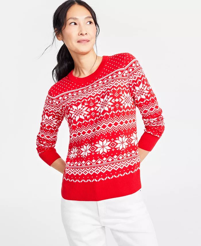 Holiday Lane Women's Festive Fair Isle Snowflake Sweater, Created for Macy's | Macy's