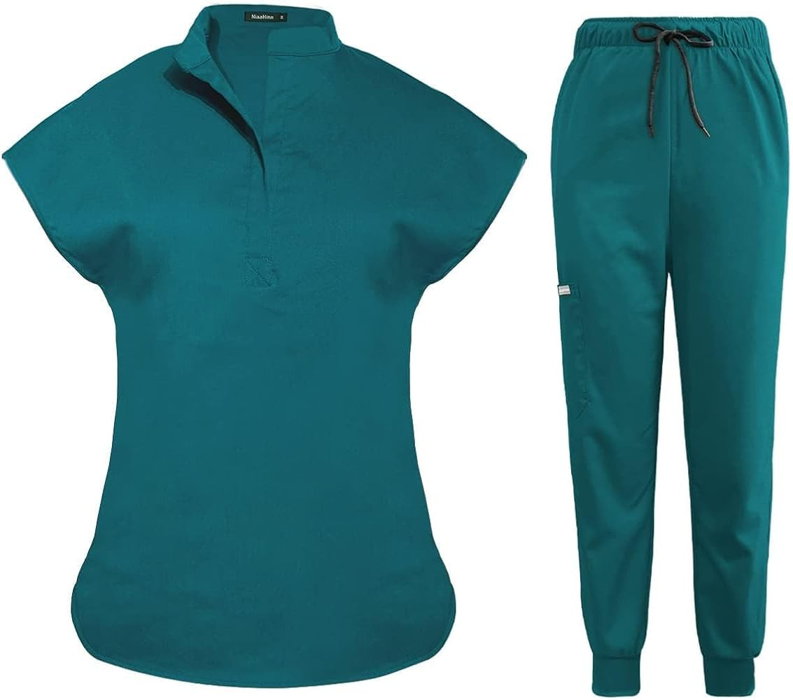 niaahinn Scrubs Set for Women Nurse Uniform Jogger Suit Stretch Top & Pants with Multi Pocket for... | Amazon (US)