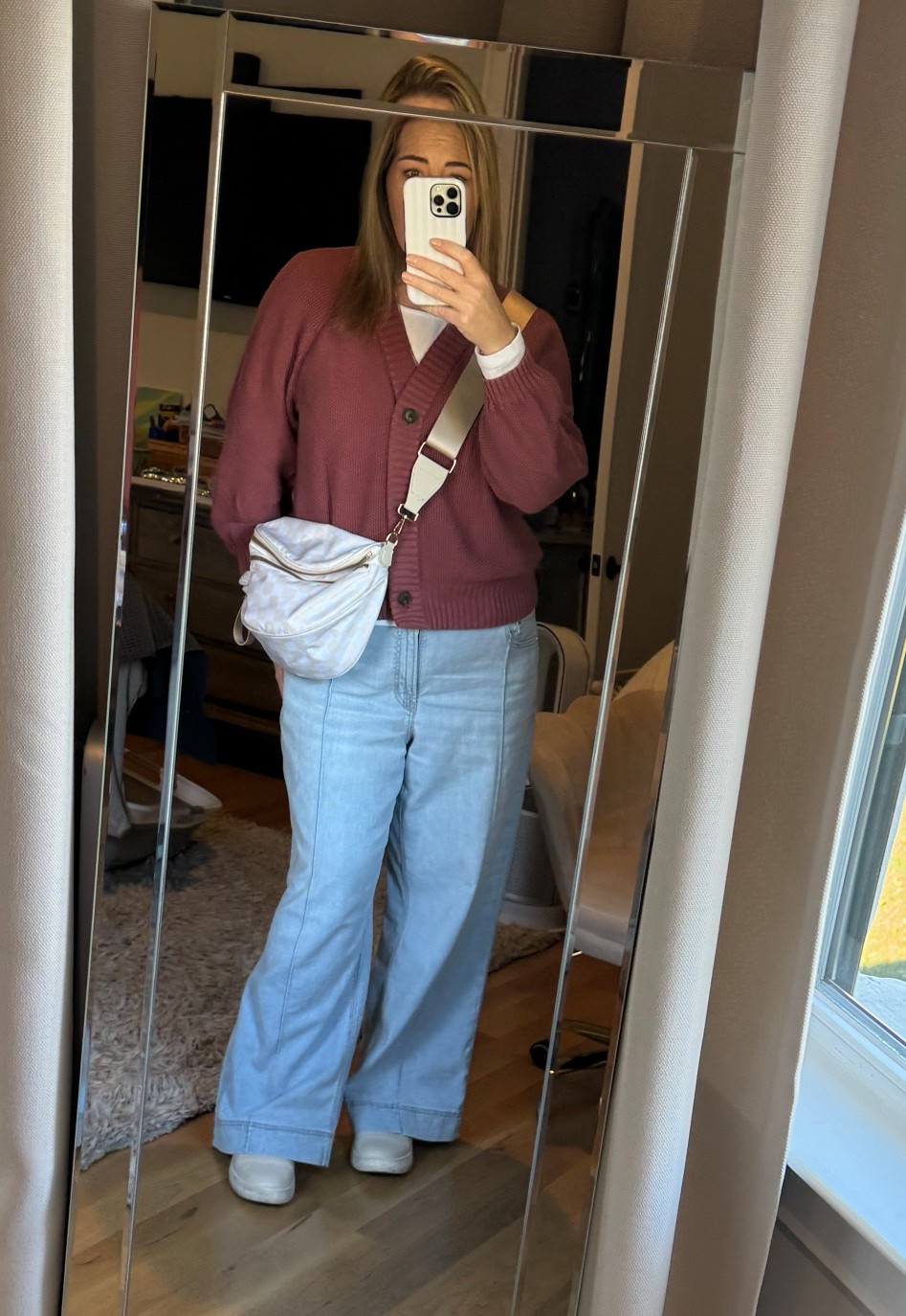 Most asked about jeans!!! 
I love these jeans! They pair so well with any sweater or top. So comfy!! 
Paired with this bum bag that holds literally everything- I’m ready for any errand. 

#LTKmomlife #LTKootd #LTKgrwm
