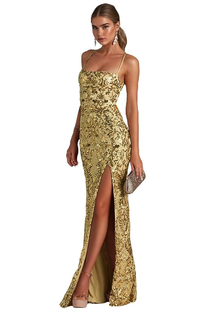 Fivsole Mermaid Sequin Prom Dresses 2025 for Teens Long Formal Party Evening Gown with Slit | Amazon (US)