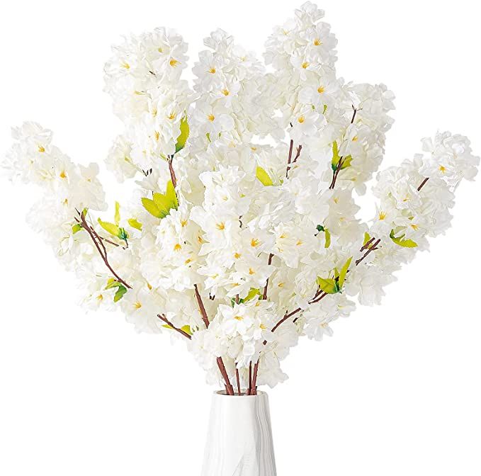 Floralsecret Artificial Cherry Blossom Flowers 4 Branches, 42.25 Inch in White Silk Cherry Blosso... | Amazon (US)