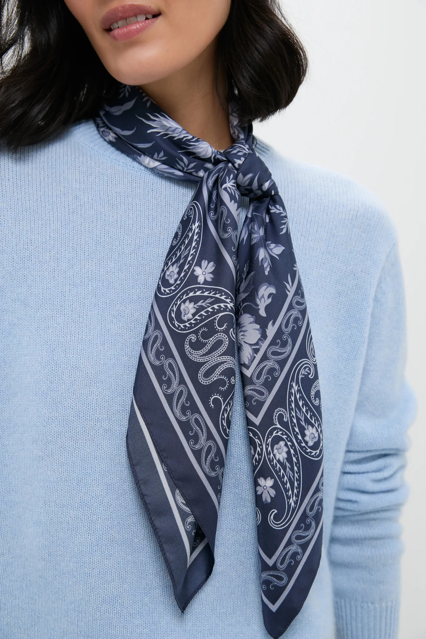 Navy Floral Bandana Medium Silk Scarf | Tuckernuck (US)