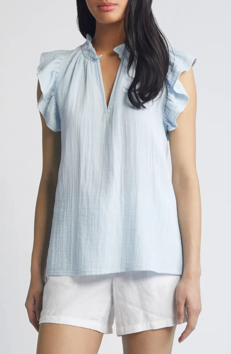 Caslon® Flounce Sleeve Cotton Gauze Top | Nordstrom | Nordstrom