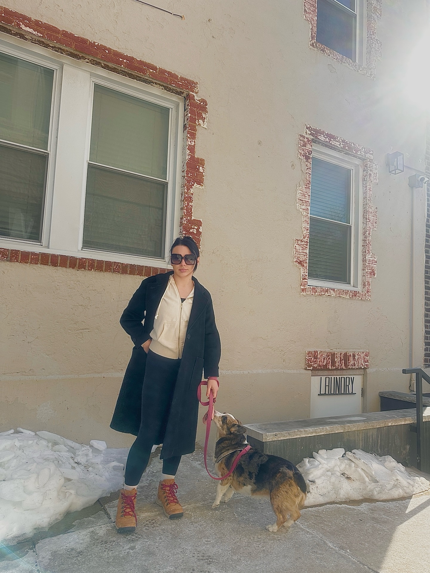 winnie walks 
wearing free people movement leggings and sports bra, brandy hoodie, danner boots and gucci glasses - linked below! coat is vintage. 

#LTKootd