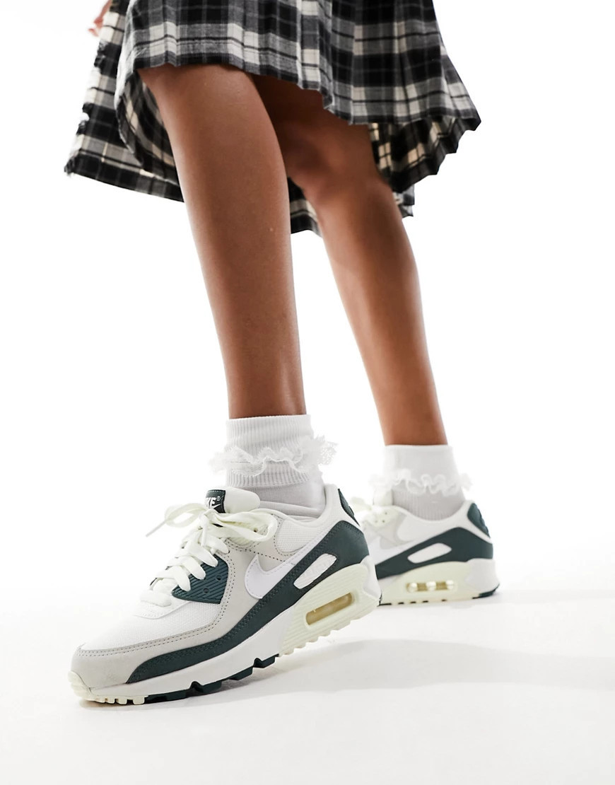Nike Air Max 90 sneakers in off white and dark green | ASOS (Global)