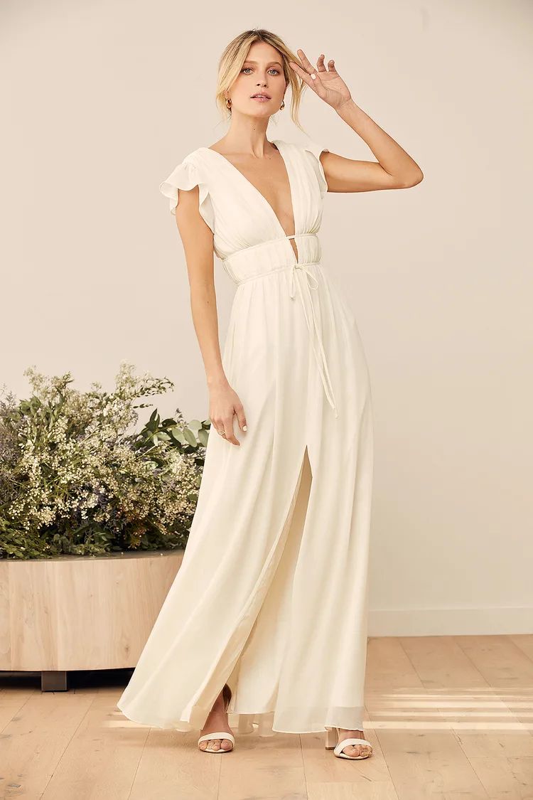 I'm All Yours Cream Ruffled Maxi Dress | Lulus (US)