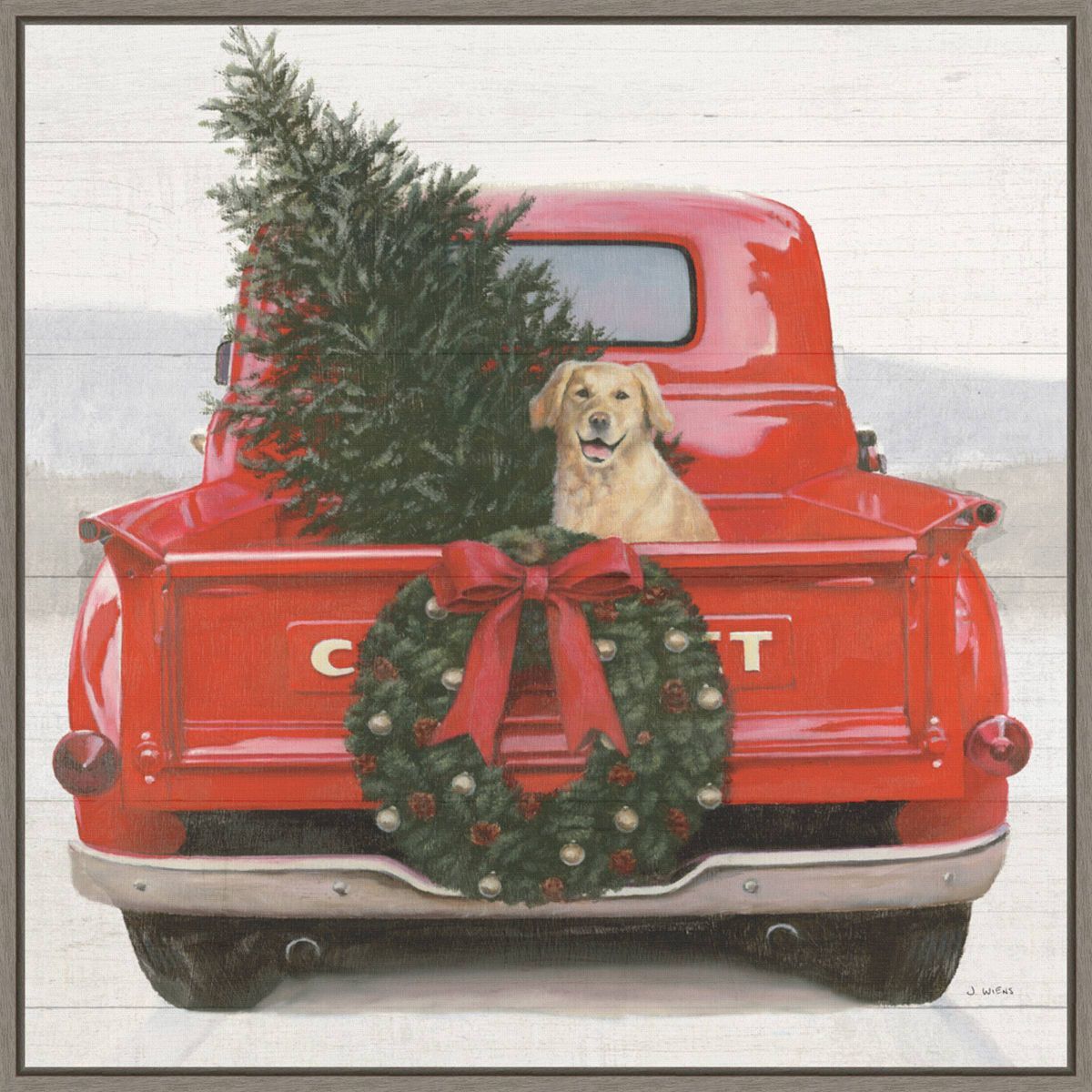 22" x 22" Christmas in The Heartland IV Dog Framed Wall Canvas - Amanti Art | Target