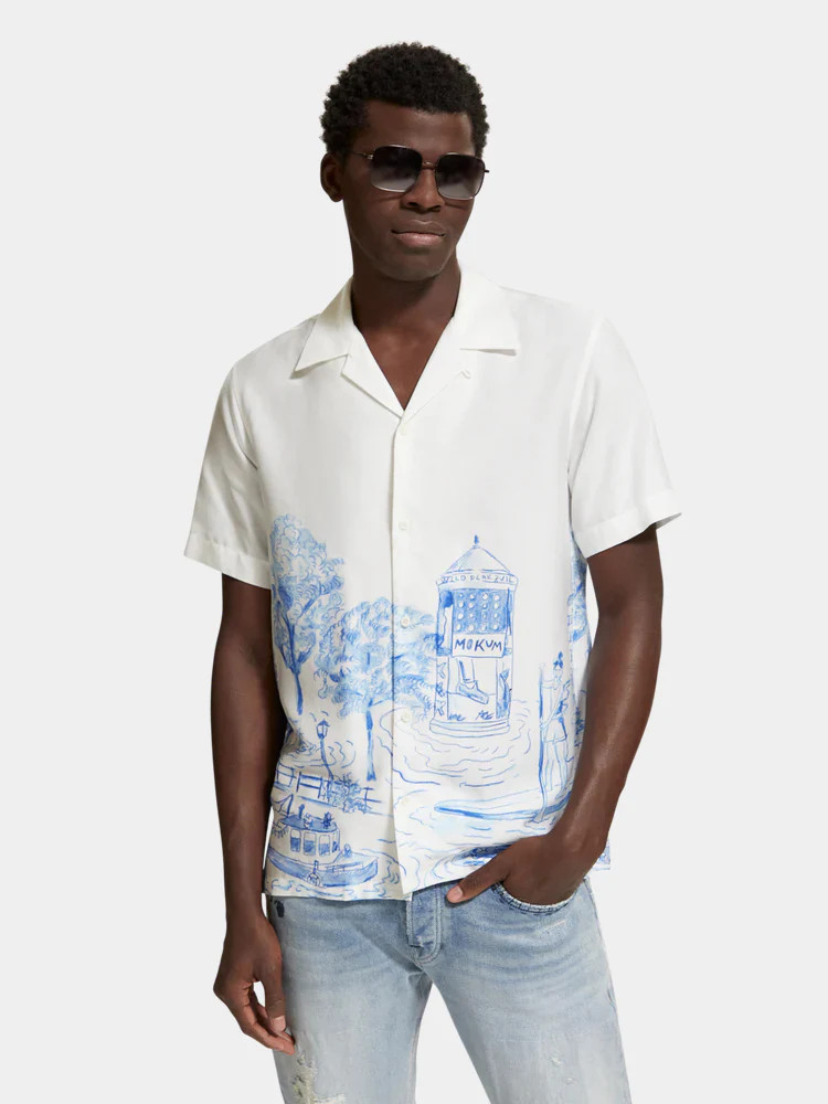 Regular-fit tencel printed camp shirt | Scotch and Soda (AU)