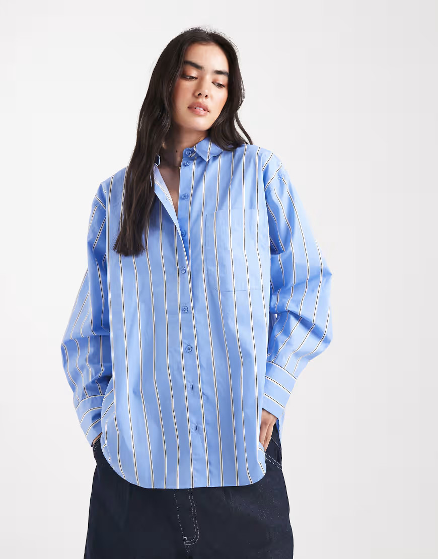 ASOS DESIGN oversized shirt in blue and white stripe-Multi | ASOS (Global)