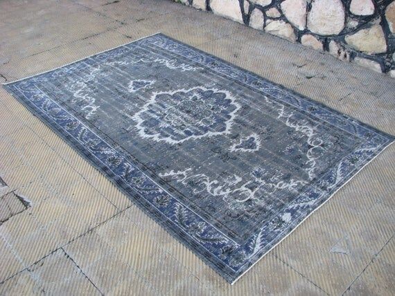 Vintage Handmade Gray and Blue AREA Rug , Turkish RARE UNİQUE Gray Rug , 5'9 x 8'9 feet | Etsy (US)