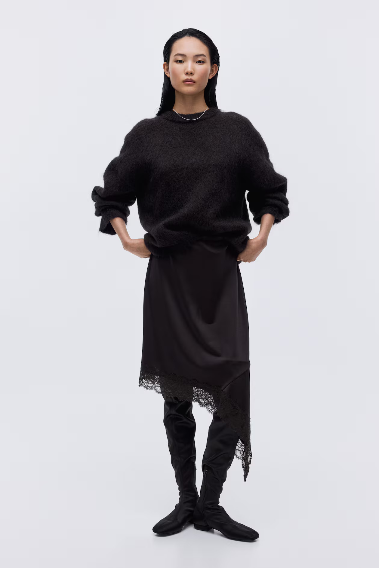 Asymmetric Lace-Trimmed Skirt | H&M (US + CA)