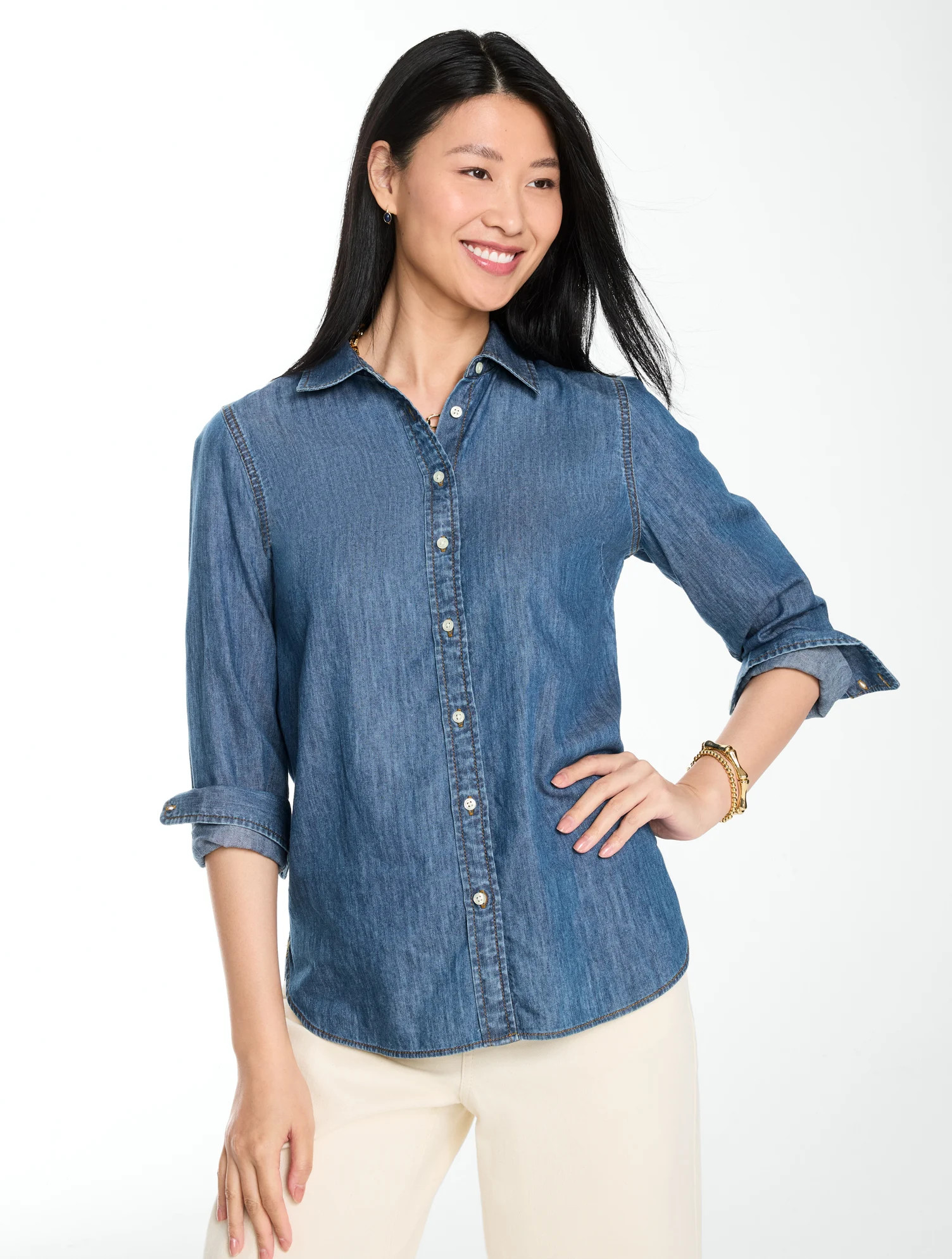 Plus Size - Denim Modern Classic Shirt - Everyday Blue Wash - 3X - 100% Cotton Talbots | Talbots