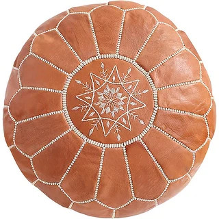 Round Genuine Leather Pouf | Bed Bath & Beyond