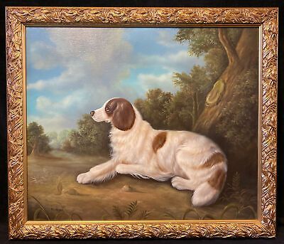Vintage Original D. Giant Oil Painting English Setter Hunting Dog Landscape | eBay US