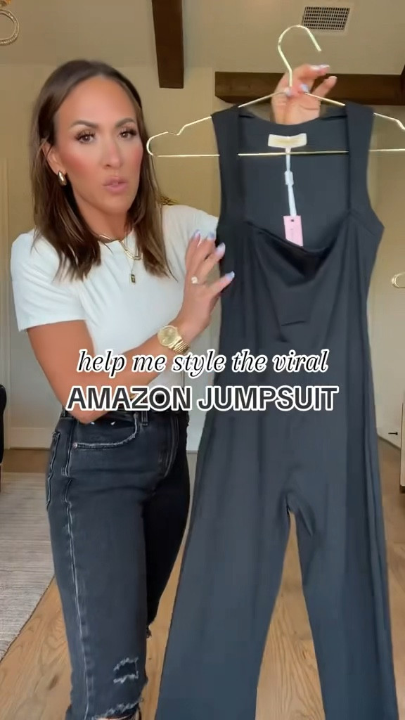 help me style the viral amazon jumpsuit! 🖤 wearing a size small  everything saved in amazon under august finds.  #amazonjumpsuit #flarejumpsuit #viraljumpsuit #amazonfashion #casualoutfits #casualstyle #momfitspo #casualoutfitideas 

#LTKSeasonal #LTKstyletip #LTKBacktoSchool