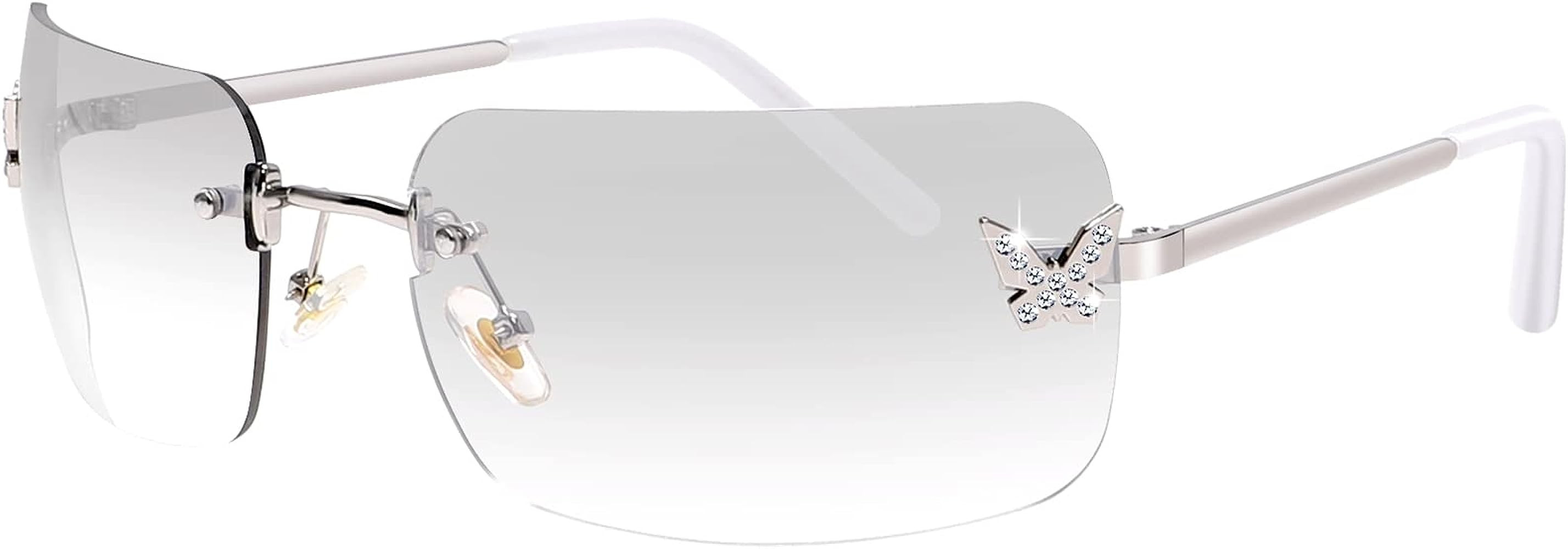 Rectangle Y2k Sunglasses for Women,Trendy Rimless Sunglasses Retro Square Vintage Shades | Amazon (US)