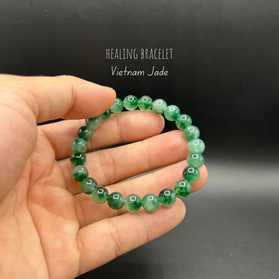 Simple Green Jade Bead Bracelet 8mm Handmade Jewelry Birthday Gift for Her Natural Gemstone Birth... | Etsy (US)