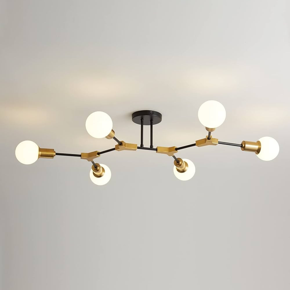 Epinl Modern Sputnik Light Fixture 6-Lights Chandelier Black and Gold Chandelier Metal Semi Flush... | Amazon (US)