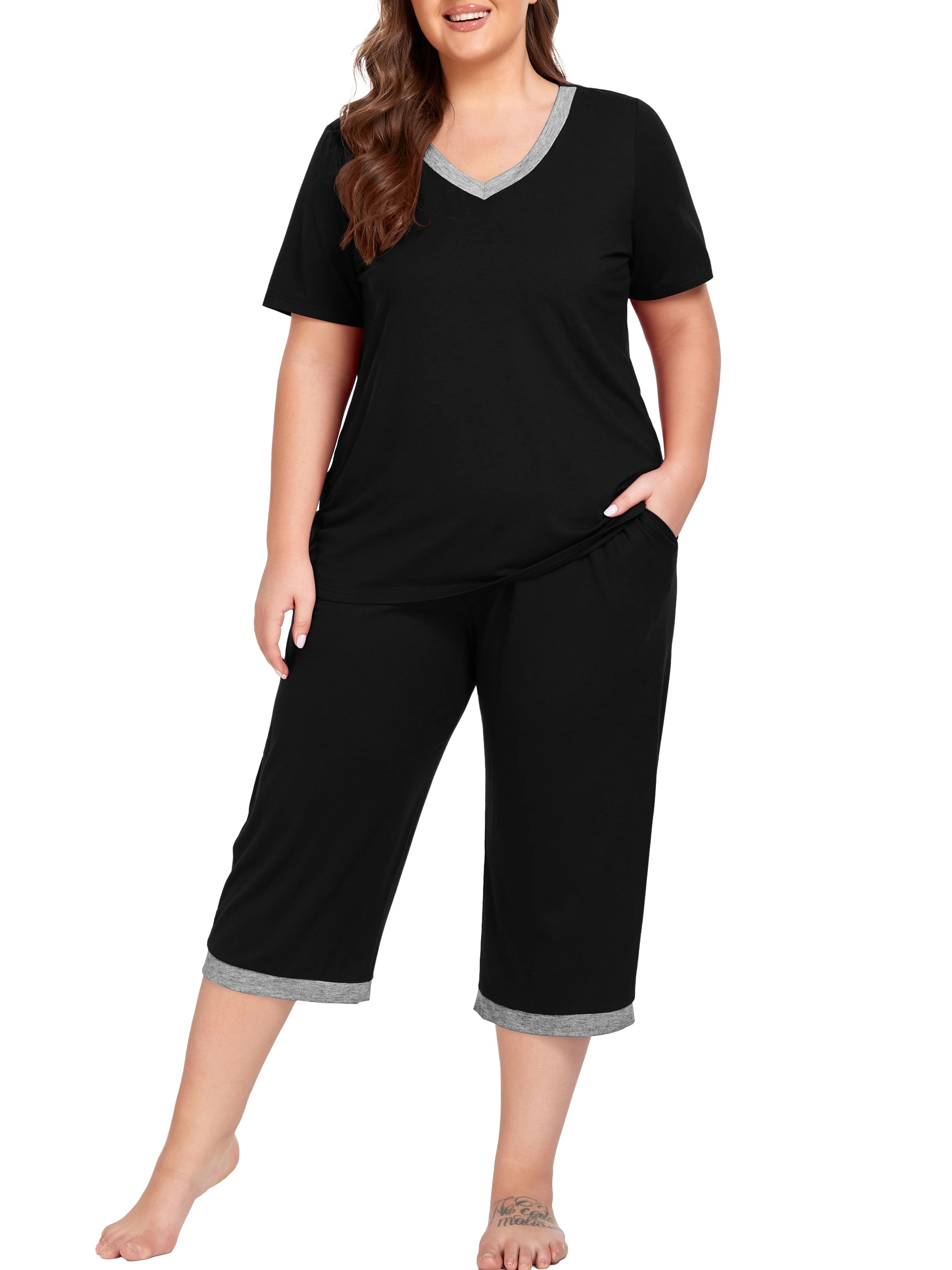 Cueply Women Plus Size Pajamas Set Short Sleeve Pjs Sleepwear Loungewear Nightwear with Pockets | Walmart (US)
