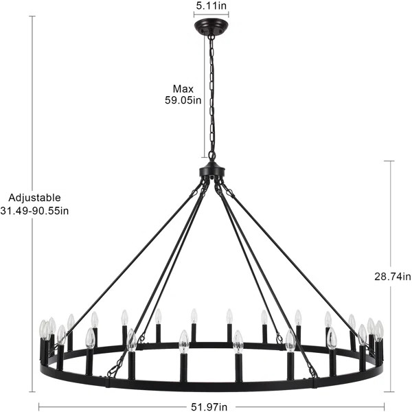 Yeraldine 24 - Light Lagre Dimmable Wagon Wheel Chandelier Farmhouse Round Vintage Candle Style L... | Wayfair North America
