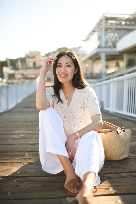 Easy summer outfit: short sleeve open knit top and white flowing pants!

#classicstyle
#monochromaticoutfit
#summeroutfit
#summerstyle
#weekendoutfit

#LTKSeasonal #LTKWorkwear #LTKStyleTip