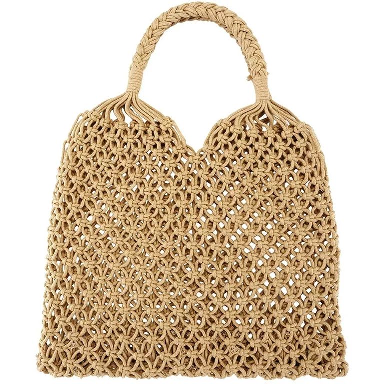 Handmade Straw Bag Travel Beach Fishing Net Handbag Shopping Woven Shoulder Bag for Women | Walmart (US)