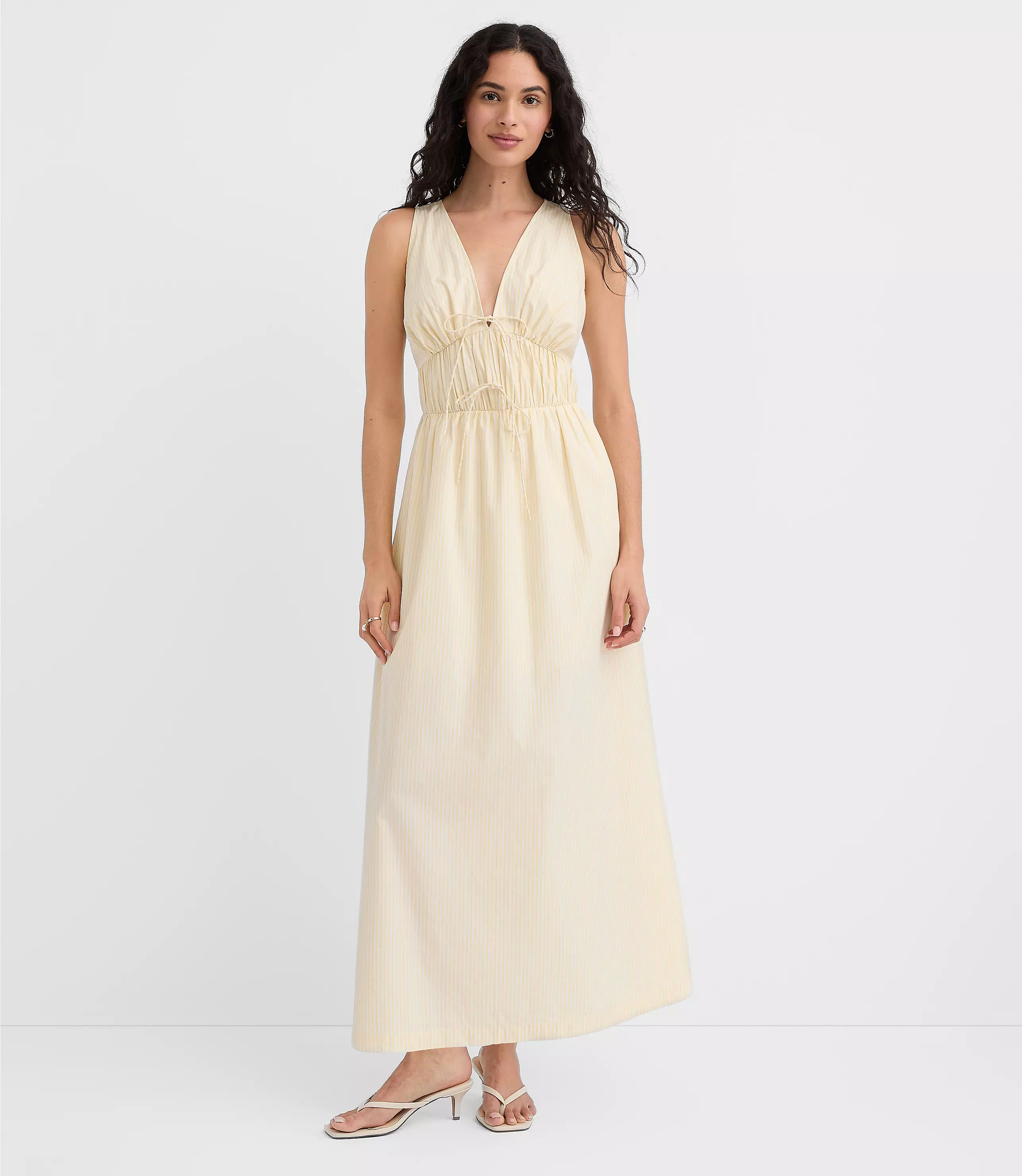 Striped Bow Poplin Midi Pocket Dress | LOFT