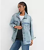Oversized Denim Trucker Jacket in Vintage Light Indigo Wash | LOFT