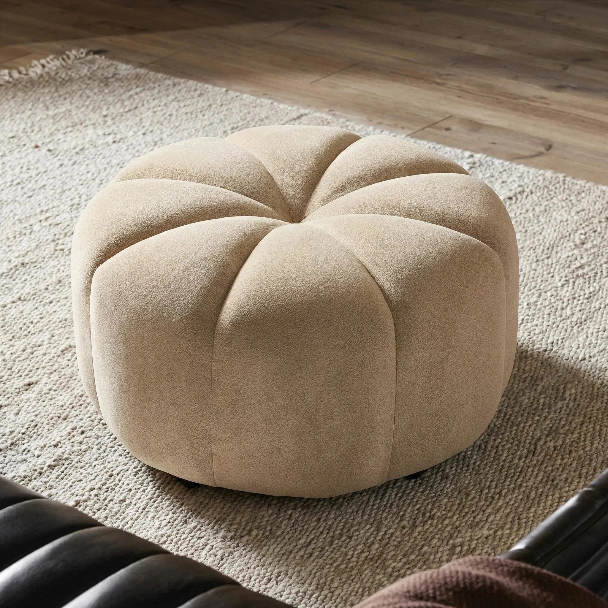 Pomelle Modern Round Velvet Tufted Ottoman with Sculpted Pumpkin Silhouette and Plush Cushioning | Wayfair North America